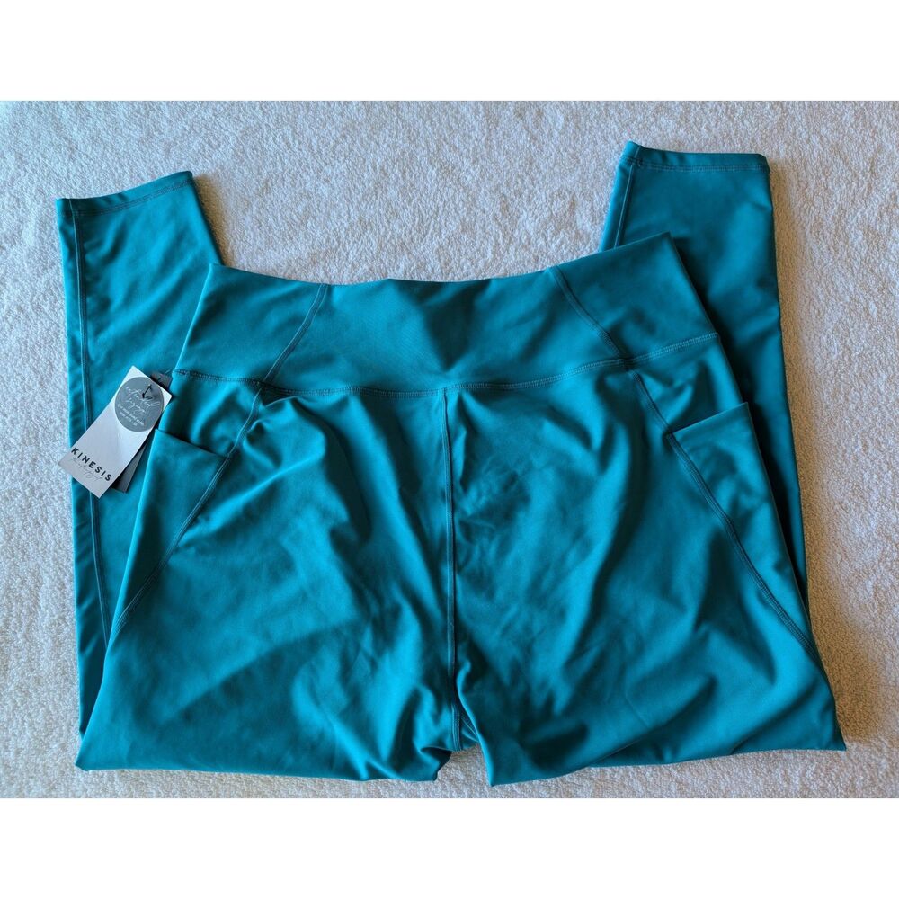 Kinesis Activewear Leggings Teal Blue High Rise Ankle Pocket Sz 2X - Picture 5 of 10